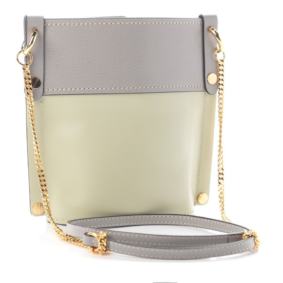Shiny Calfskin Goatskin Mini Aby Bi-Color Bucket Light Eucalyptus - Picture 2 of 12
